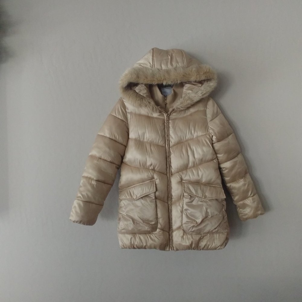 Girls Mayoral Puffer Coat, Size 12, Champagne